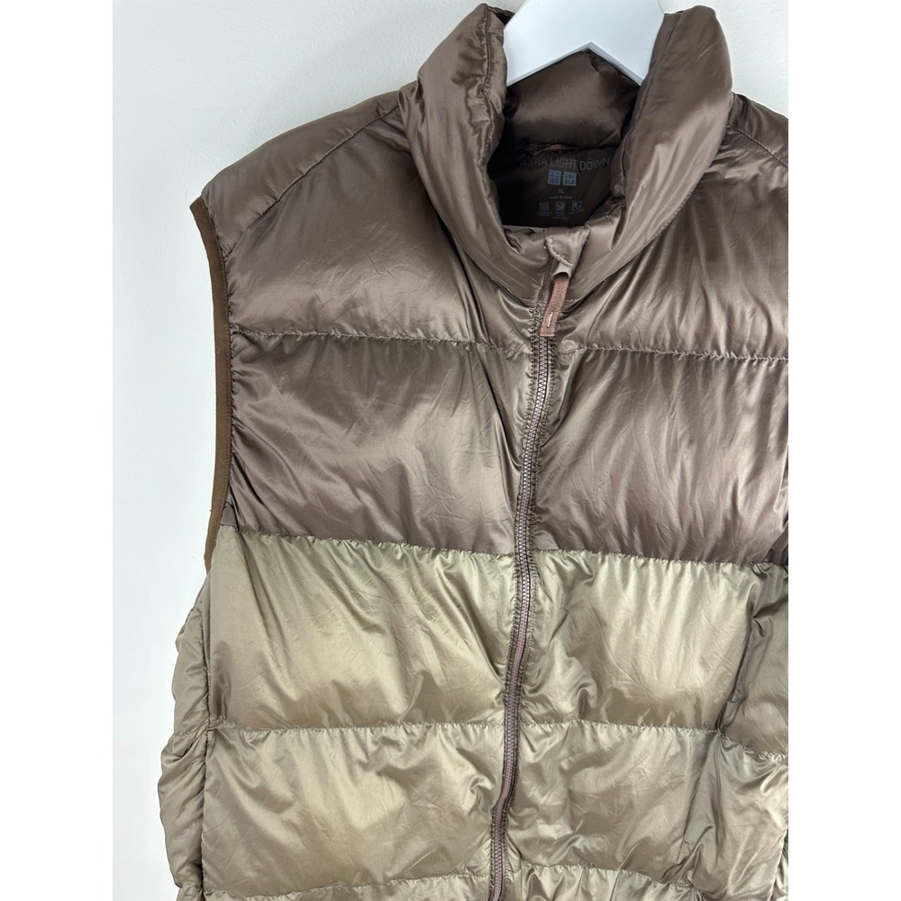 Uniqlo Ultra Light Down Vest Brown Taupe Colorblock Puffer Full Zip Men's XL - Picture 3 of 10